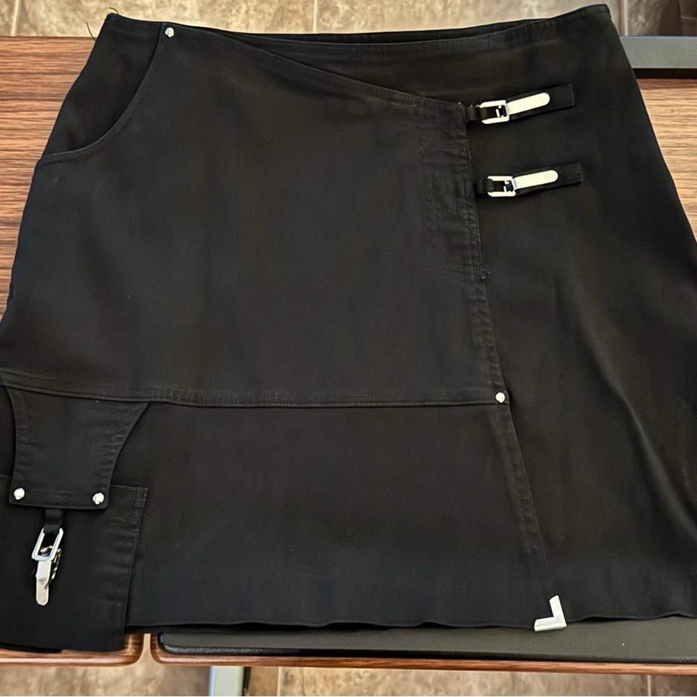 Jamie Sadock Black Mini Skirt with Buckle Accents